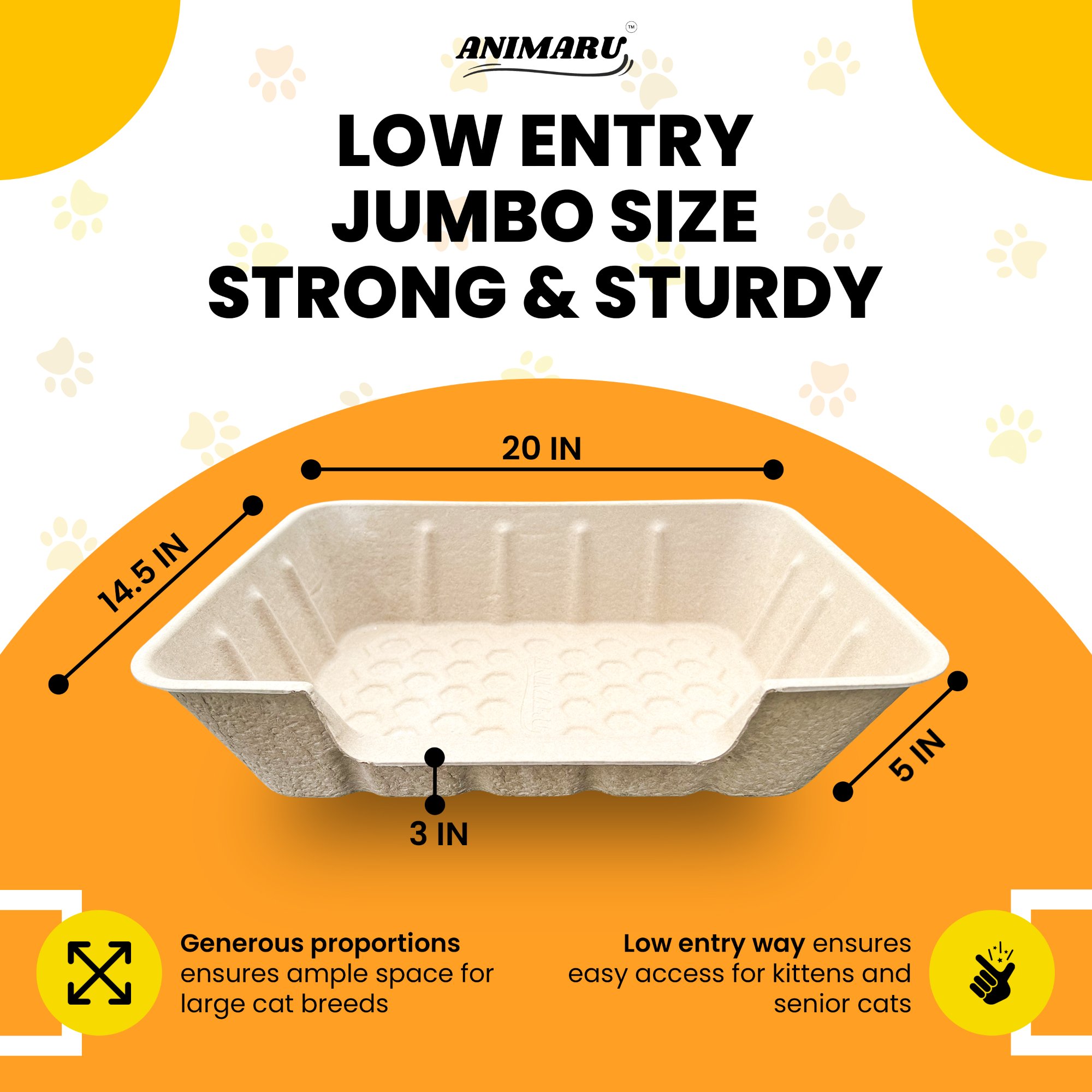 Animaru Jumbo Low-Entry Disposable Cat Litter Box – 20x14.5x5 inches