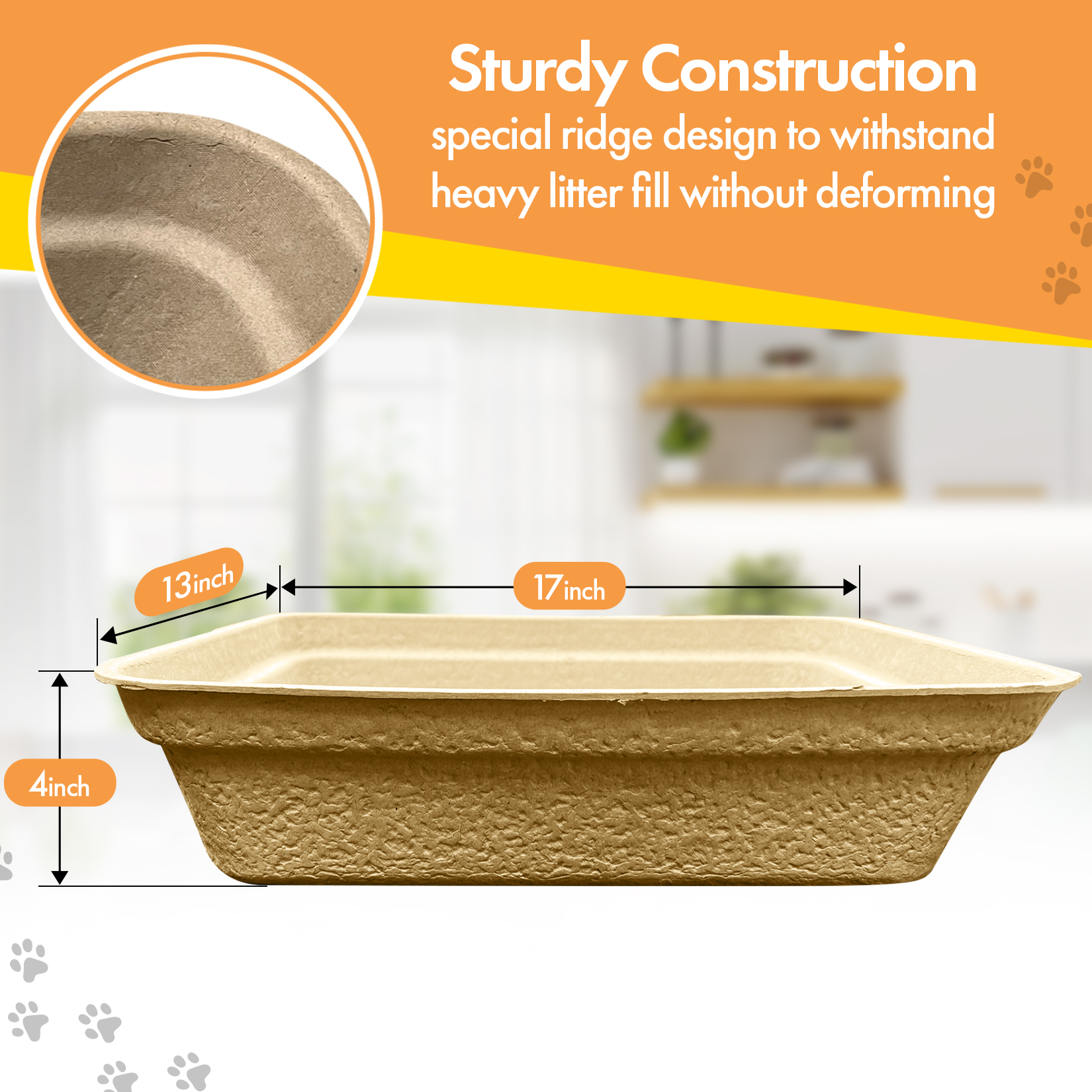 Animaru Large Disposable Cat Litter Box – 17x13x4 inches, sturdy ridge construction